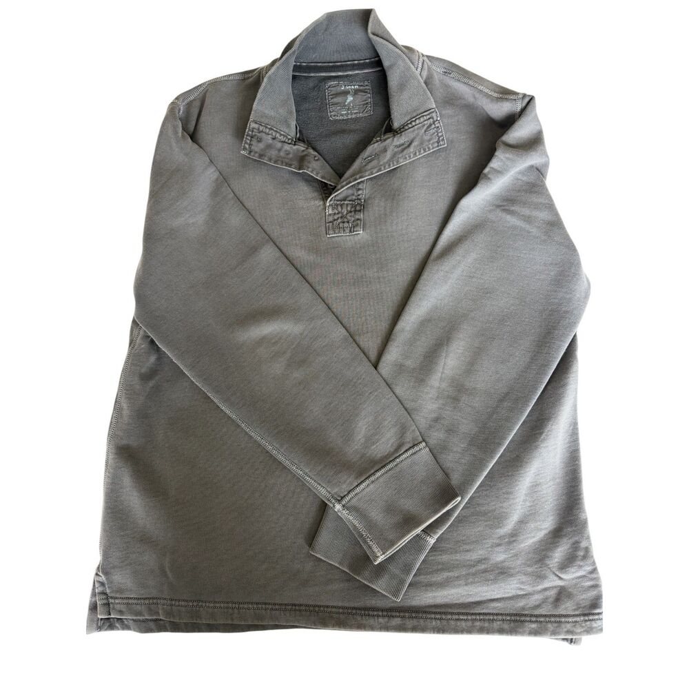 J.Crew Broken-in Fleece Pullover Men's Large 4-Button Placket Charcoal-Grey